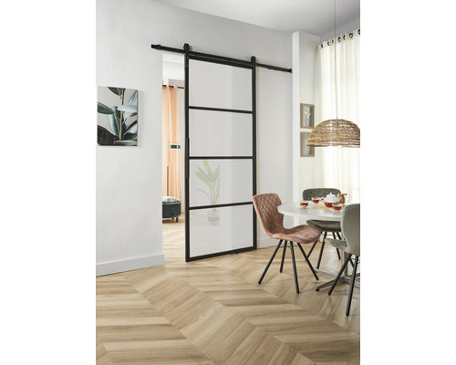 Intersteel Cubo Basic schuifdeur complete set, zwart, met gehard veiligheidsglas (ESG) satijnglans, 98x215 cm, inclusief deurblad, Basic schuifdeurbeslag en krukset.
