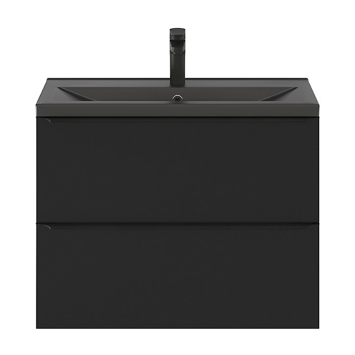 Ensemble salle de bains l.80 cm meuble à suspendre faible profondeur Imandra noir mat + plan vasque céramique noir