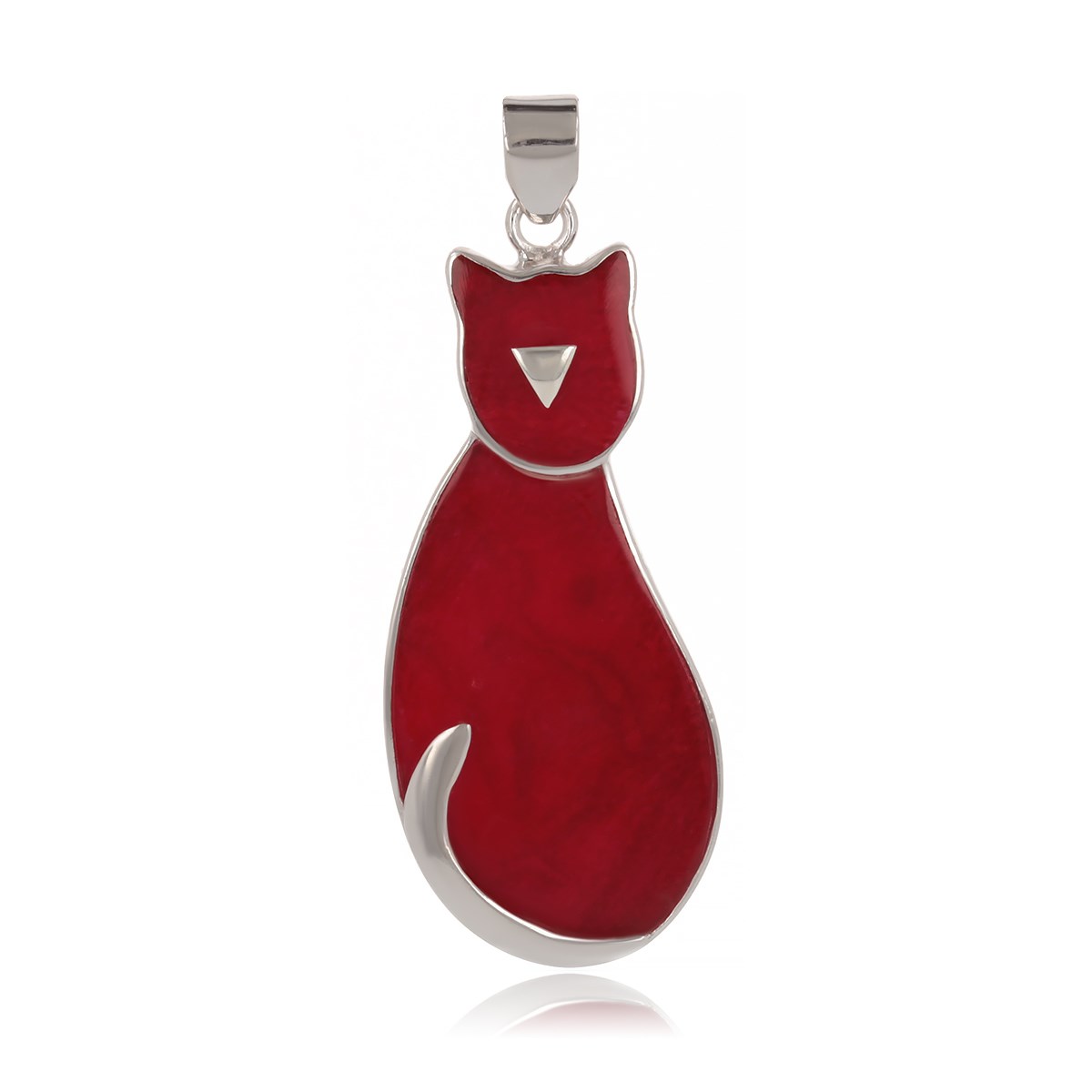 Pendentif Chat Corail serti Argent 925