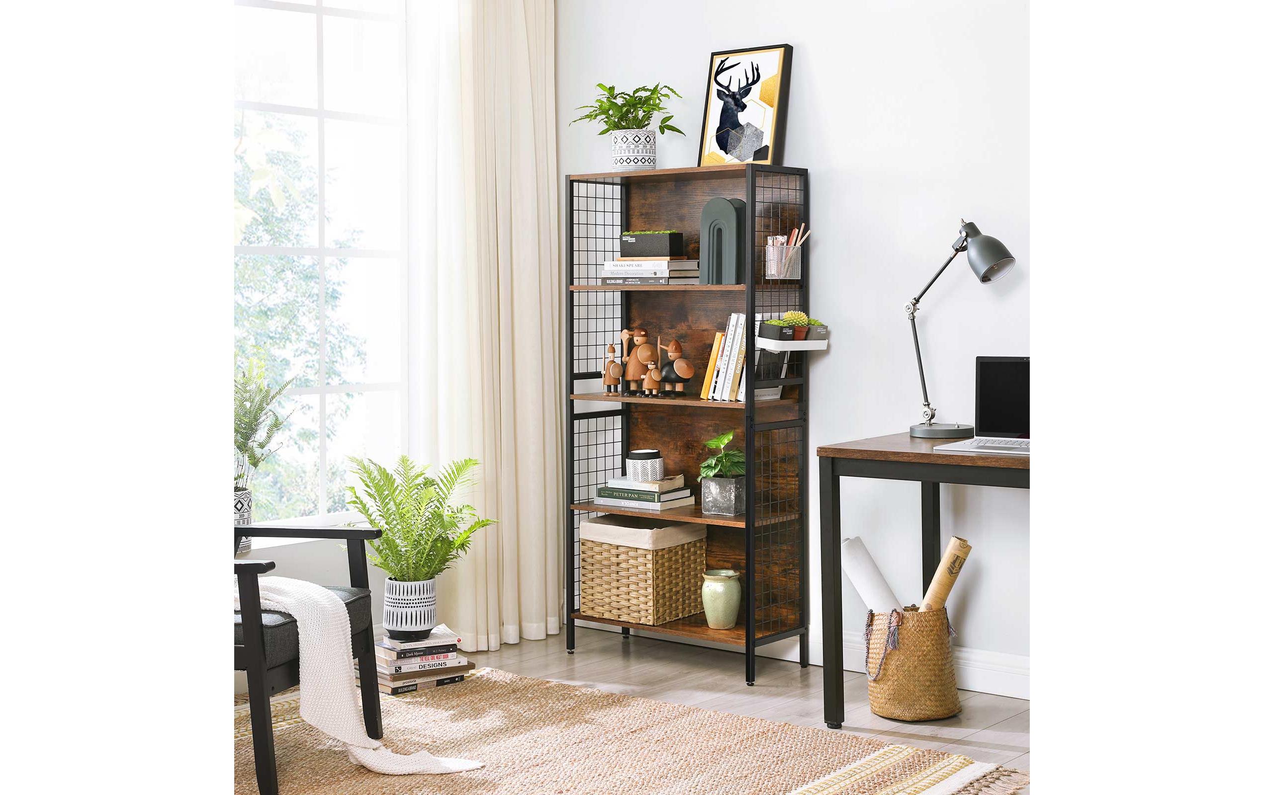 Regal 74 x 30 x 154.5 cm, Vintagebraun / Schwarz<br>Standregal im Industrie-Design mit vier Ablagen