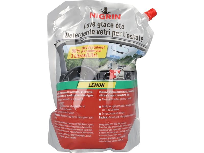 NIGRIN Sommer-Scheibenreiniger Lemon Air, 3 l Gebrauchsfertiges Sommergemisch mit Kalkschutz, 3000 ml