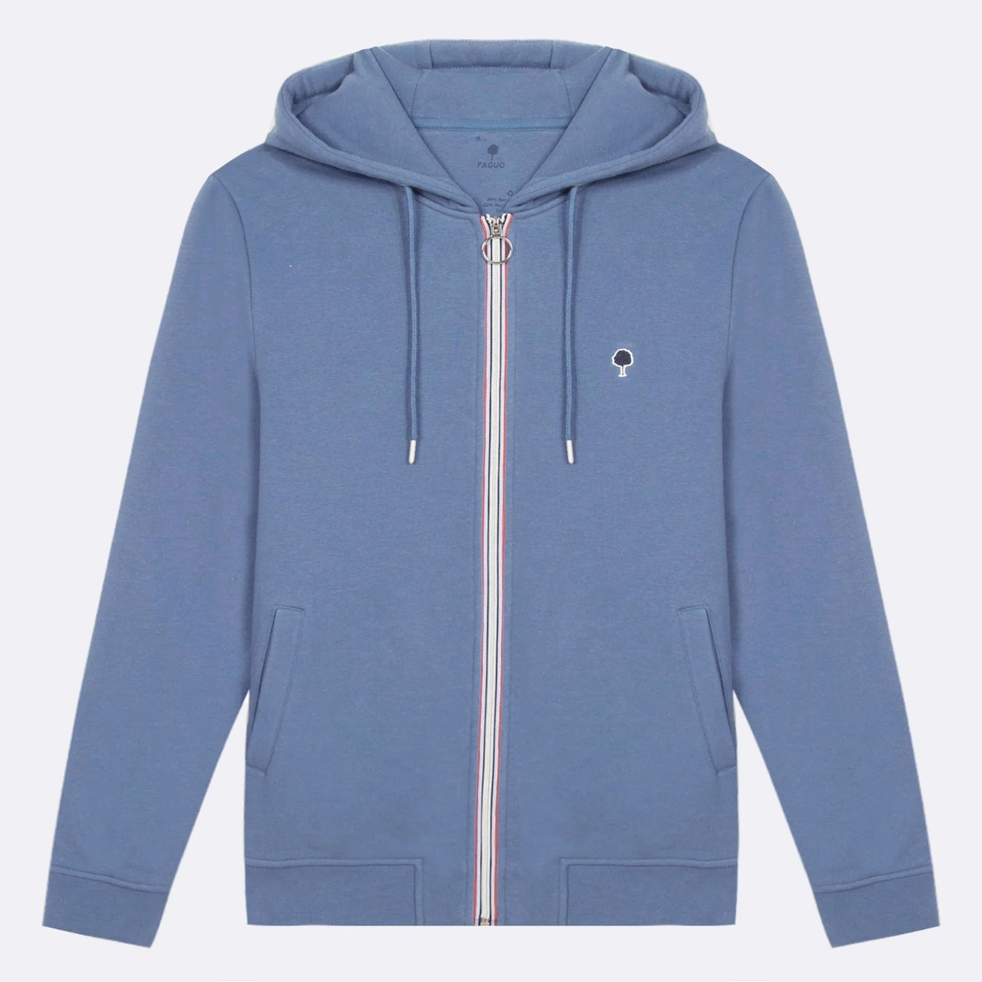 Sweat à capuche zippé bleu coton et polyester recyclé - modèle Mesnil