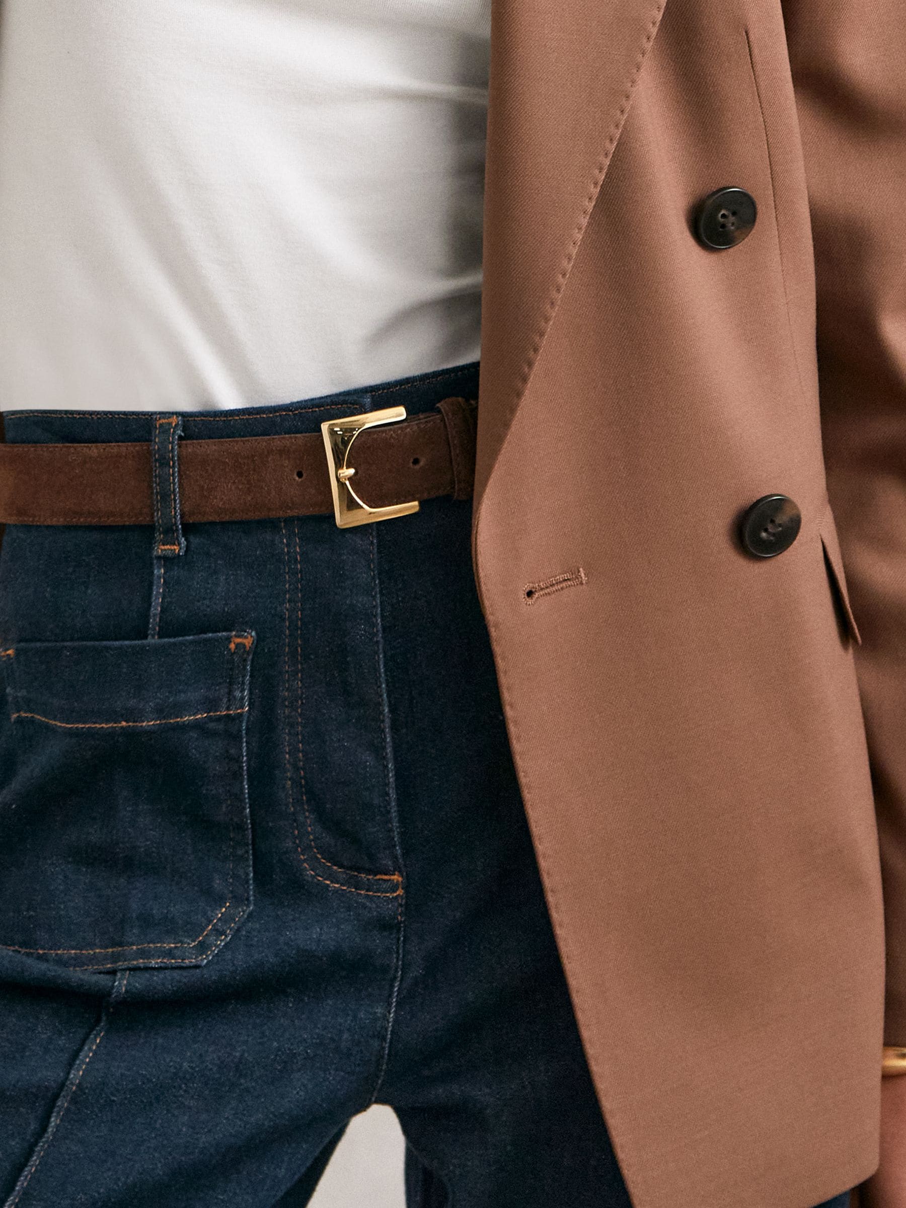 Reiss Belinda Suede Square-Buckle Belt