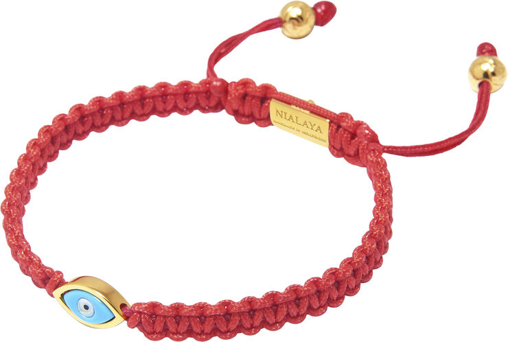 Nialaya Men's Red String Bracelet with Gold Plated Evil Eye Red