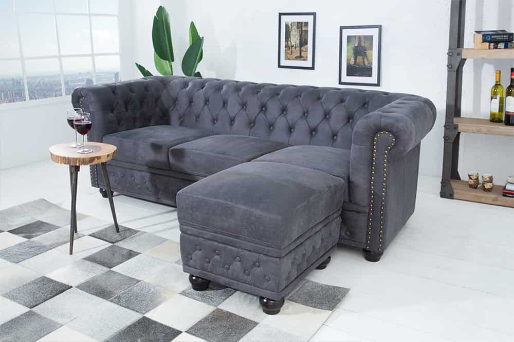 Design 3er Sofa CHESTERFIELD 200cm antik grau Federkern 3-Sitzer Loungesofa
