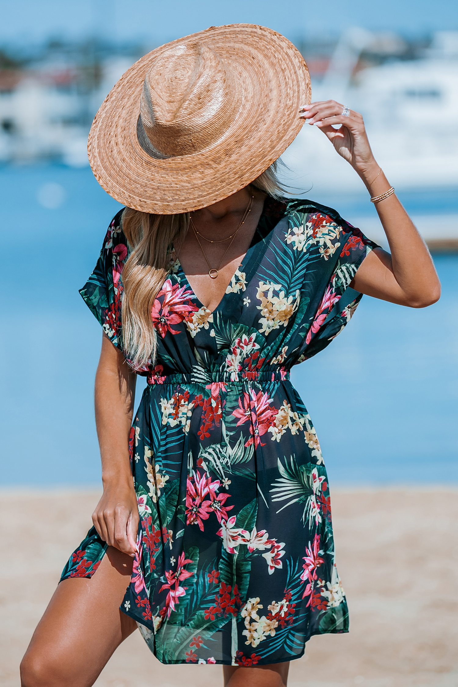 Robe cover up mini à manches dolman noire