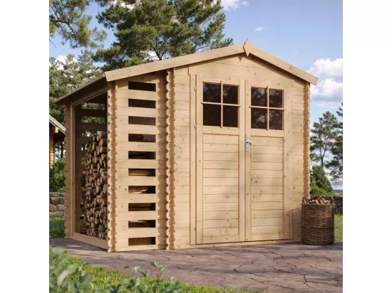 Abri de jardin en bois et range bûches extérieur - 3,53 + 0,97 m2 - TIMBELA M386F