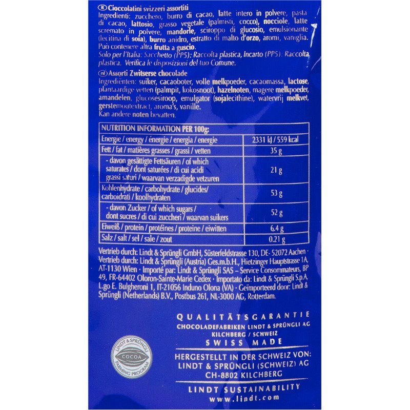 Napolitains Swiss Premium Chocolate Lindt - Sachet de 1 kg - 154 pièces