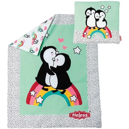 Heless 1000 - Puppen-Wendebettdecke mit Kissen im Pinguin Pünktchen Design