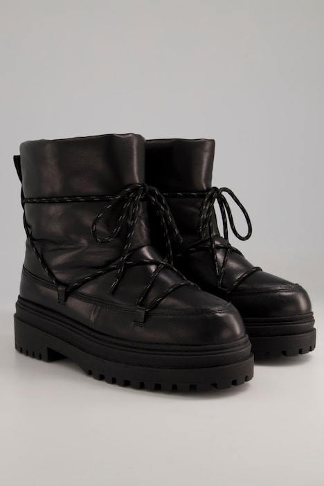 Schneeboots, echtes Leder, Schnürung, Web-Fellfutter, Weite H