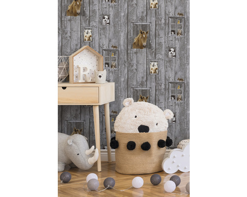 Vliesbehang 35842-1 Little Stars houtgrijs paard