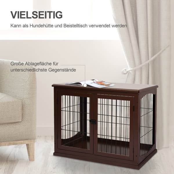 Hundebur til hjemmet, hundehus med 2 innganger, låsbar hundebur, hundehus for små hunder, brunt, 58,5 x 81 x 66 cm
