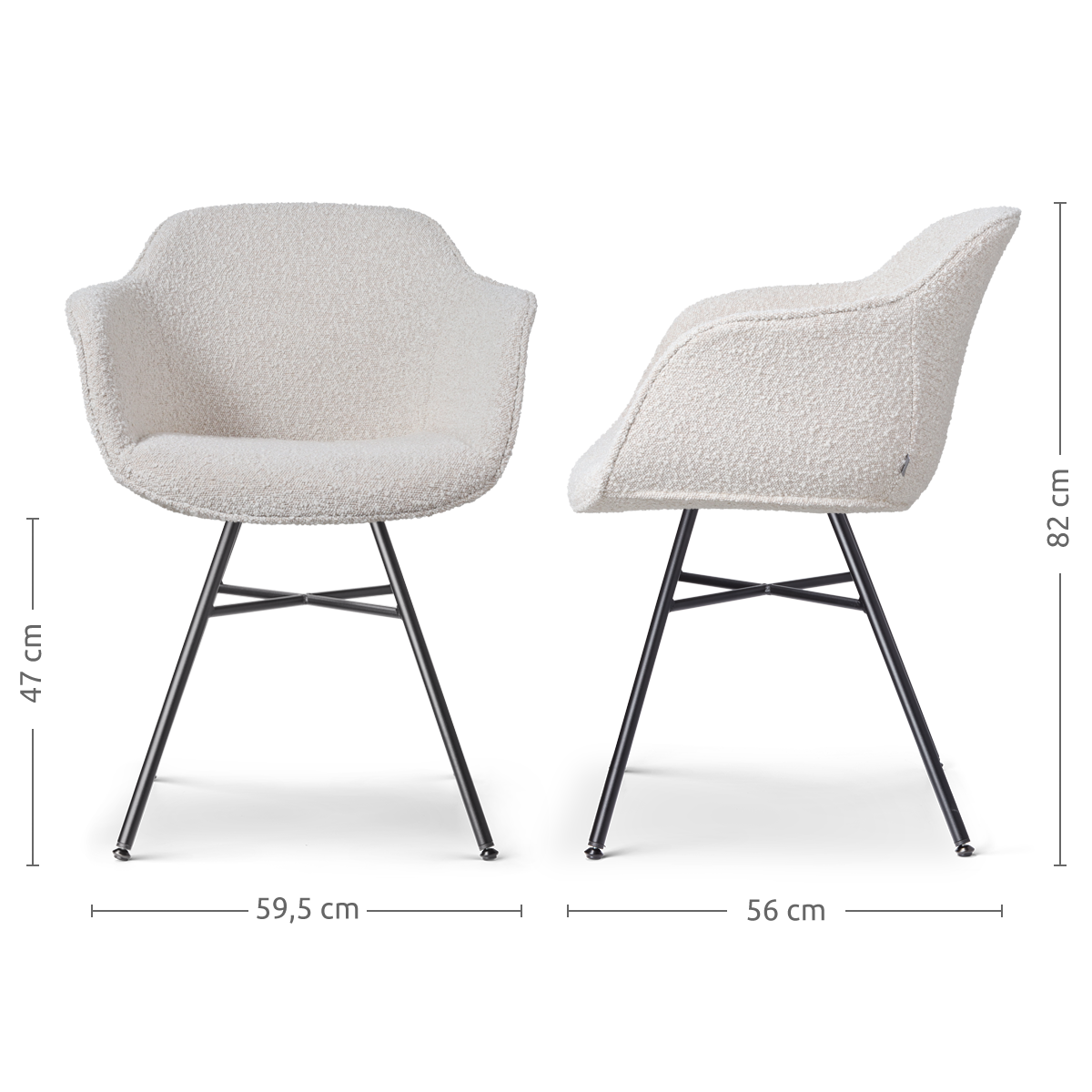 Eetkamerstoel Noa-Mare bouclé beige - zwart onderstel