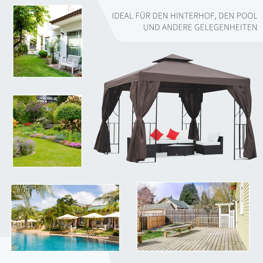 Outsunny Gartenpavillon mit Doppeldach weiß