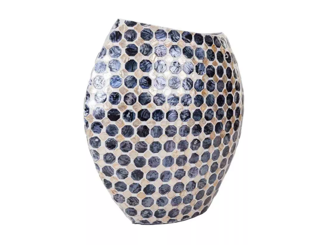 Vase en pâte de papier avec finition en capiz noir 33x14,5x35h