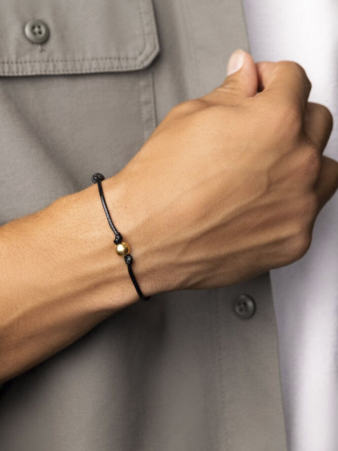 Nialaya Men's Black String Bracelet with Gold Black