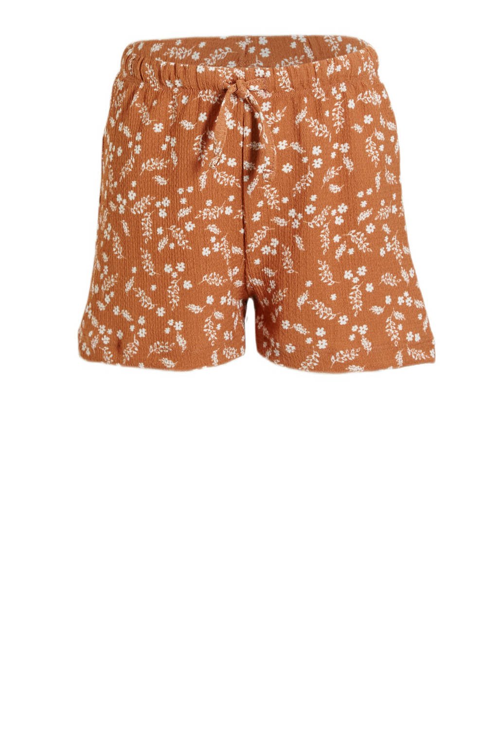 anytime crinkle short met all over print lichtbruin