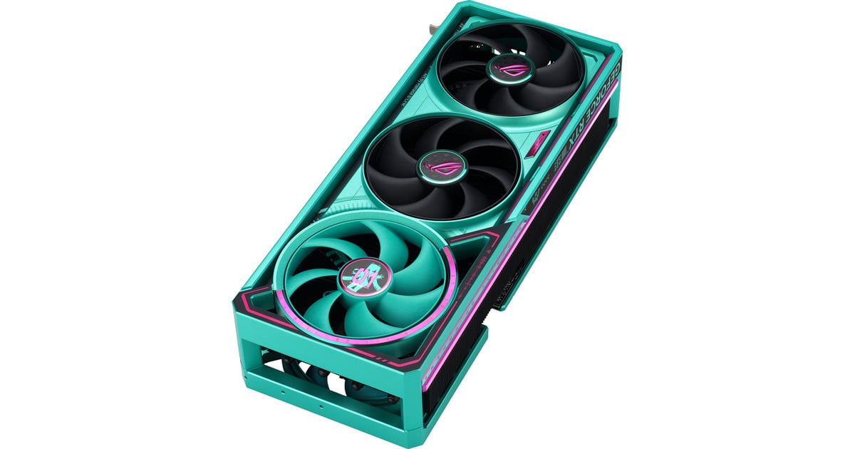 ASUSGeForce RTX 5080 ROG ASTRAL GAMING OC Hatsune Miku Edition grafische kaart  (Turquoise, DLSS 4, 3x DisplayPort, 2x HDMI 2.1)