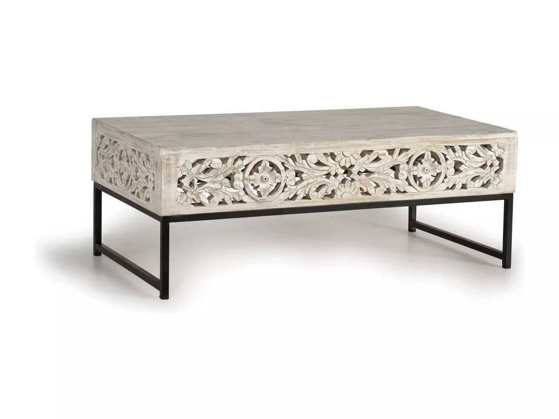 Table basse en manguier et pieds en métal vieilli Blanco.Giner y Colomer.40x60x110