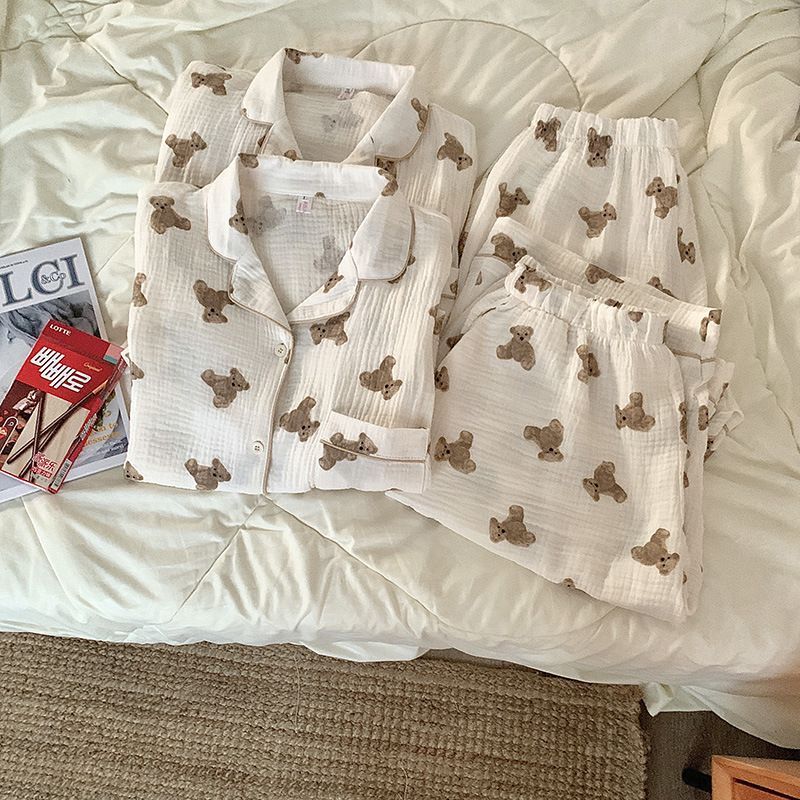 Sadelle - Koppel bijpassende pyjamaset: elleboogmouw shirt met berenprint + shorts