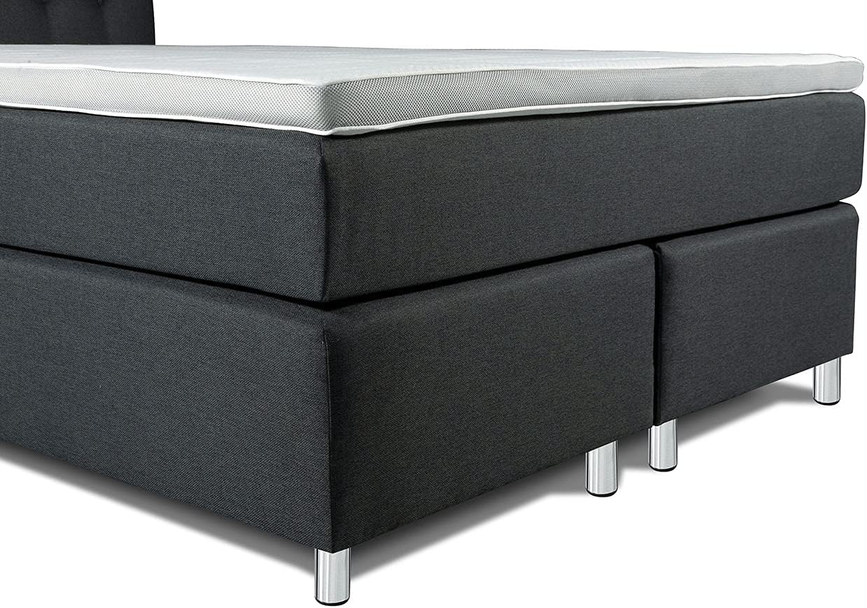 Tesla Dreams Boxspringbett 140x200 Ronda,7 Zonen Taschenfederkern-Matratze H2/H3, 5 Jahre Garantie, Topper Komfortschaum, Unterbau Taschenfederkern, Montage verfügbar, Anthrazit