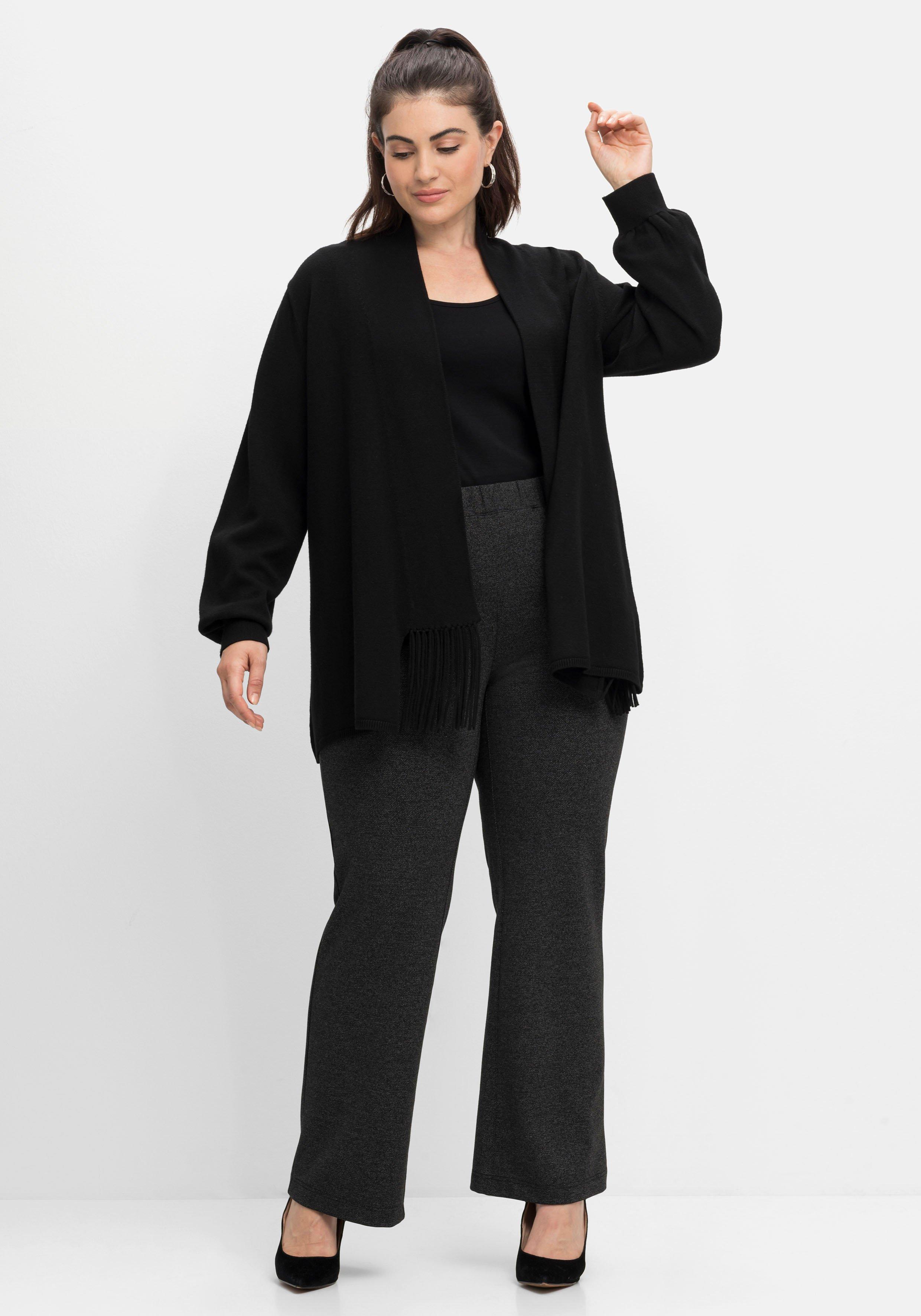 Strickjacke mit Schalkragen und Fransen