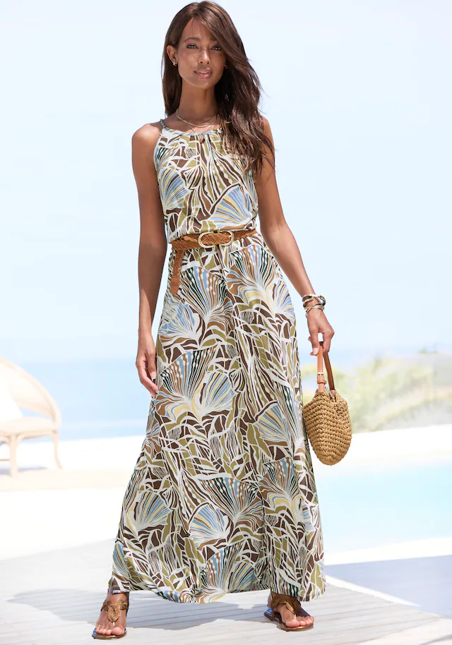 LASCANA Maxikleid , leichtes Sommerkleid mit Alloverprint, fliessendes Strandkleid