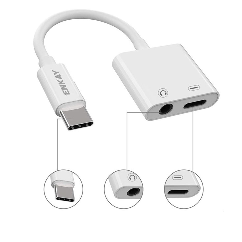 2in1 Audio und Ladeadapter USB C auf USB C / 3.5 mm Klinke - Weiss