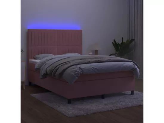 Sommier tapissier avec matelas et LED Rose 140x200 cm Velours