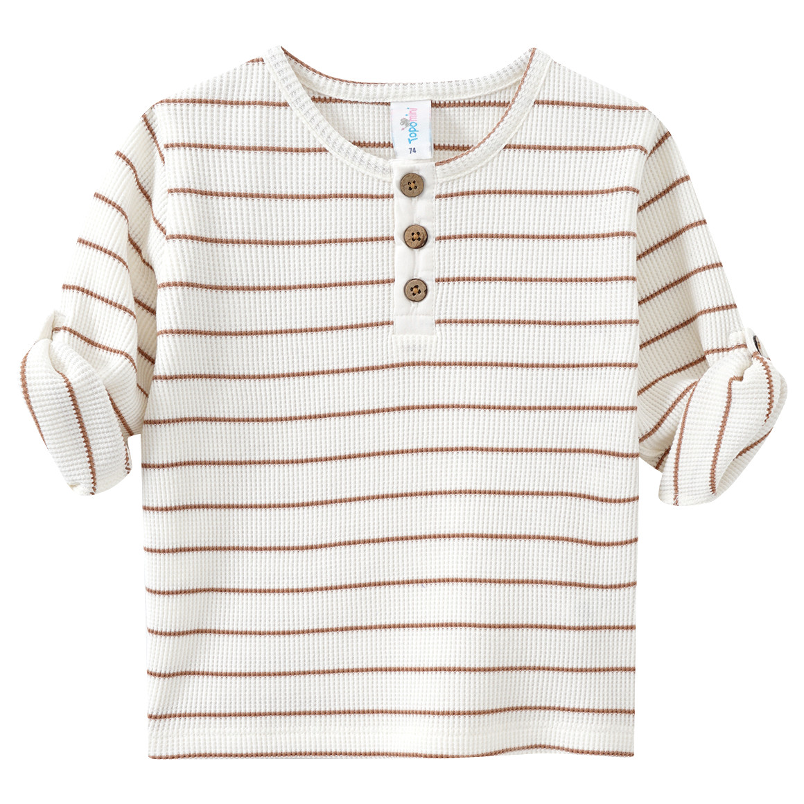 Topomini Baby Langarmshirt aus Waffel-Piqué hellbraun / weiss