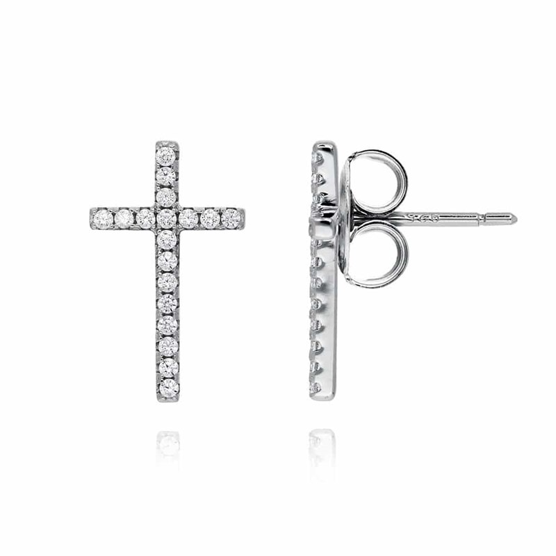 Boucles D'oreilles Argent Forme Croix Rhodié