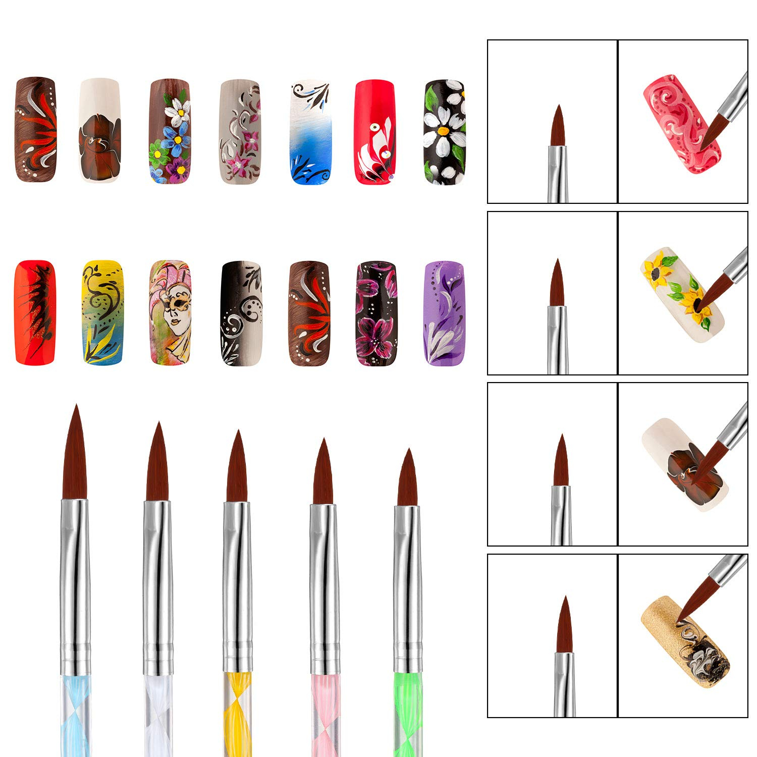 (5-tlg. Set) Nail Art Nageldesign Dekorier Pinsel für UV / Acryl Gel - Glitzer