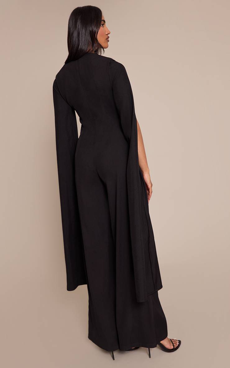 Noir Combinaison-pantalon Jambes Larges À Manches Cape Tissées