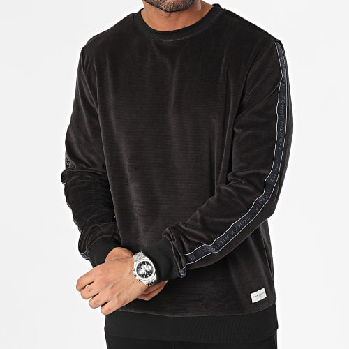 Sweat Crewneck A Bandes Track Top Velour 3010 Noir