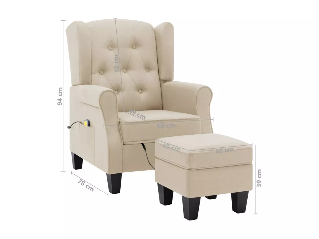 Fauteuil de massage avec repose-pied Crème Tissu