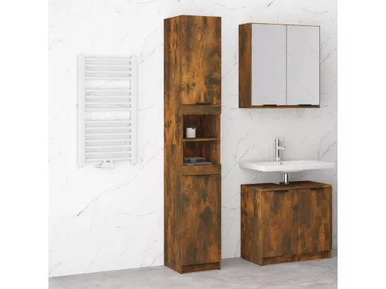 Armoire de bain Chêne fumé 32x34x188,5 cm Bois d'ingénierie