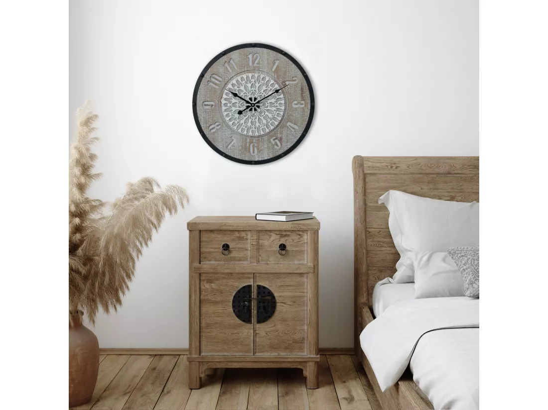 Horloge Suspendue Horloges Murales Brun Noir Mdf Métal Style Vintage