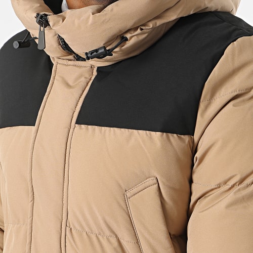 Doudoune Capuche Longue Camel Noir