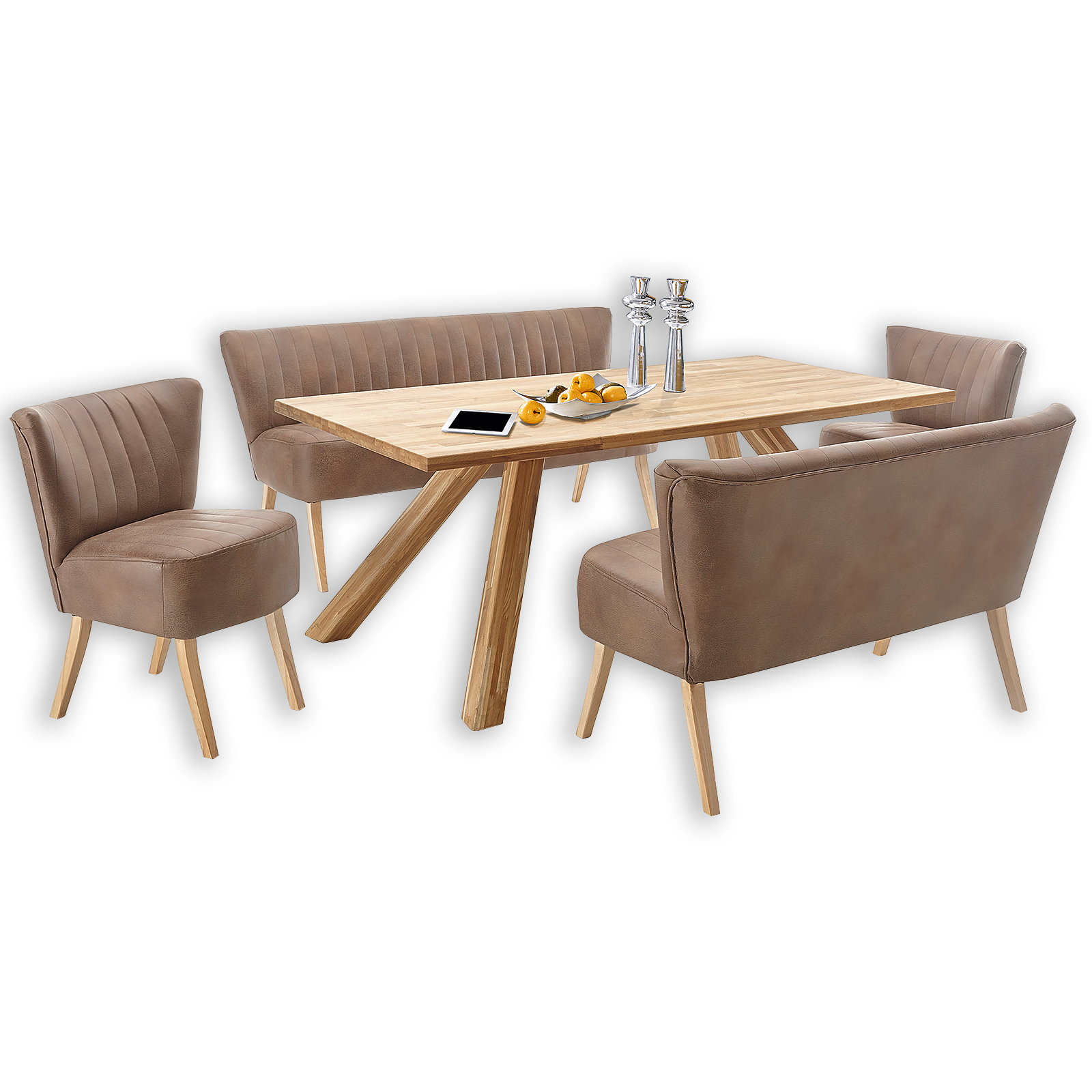 Bank - hellbraun - Massivholz - 143 cm
