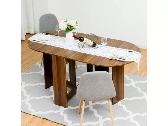 Table Extensible Salle à Manger pour 4-7 Personnes, Table Ronde Convertible avec 2 Rallonges Semi-ovales Charge Max 60KG, 163 x 80 x 75CM, Marron