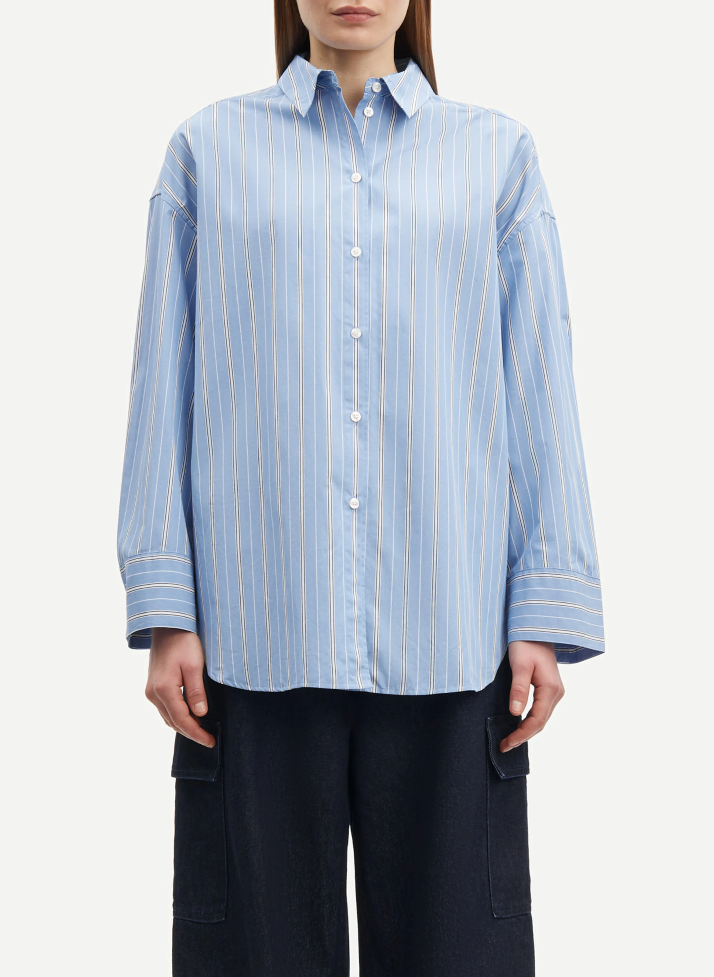 MARIKA - Chemise col classique ample en coton organique | Bleu