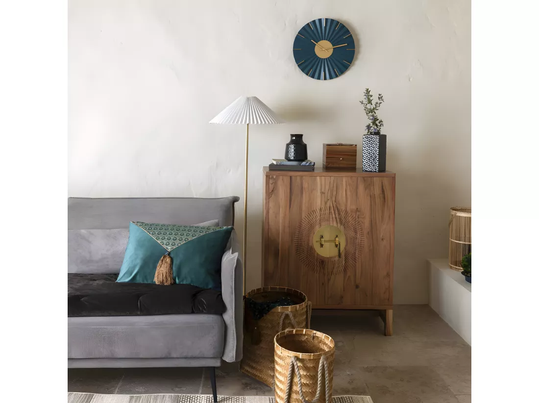 Lampadaire en métal Doré et abat-jour en Coton plissé H 150 cm