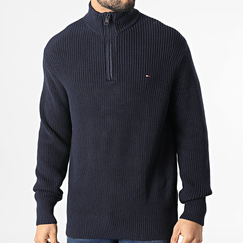 Pull Col Zippé Rib Texture Zip 1304 Bleu Marine