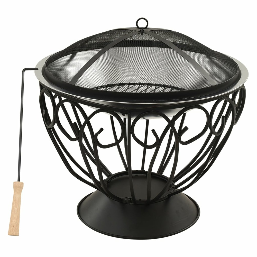 Foyer et barbecue avec tisonnier 2 en 1 59x59x60 cm inox