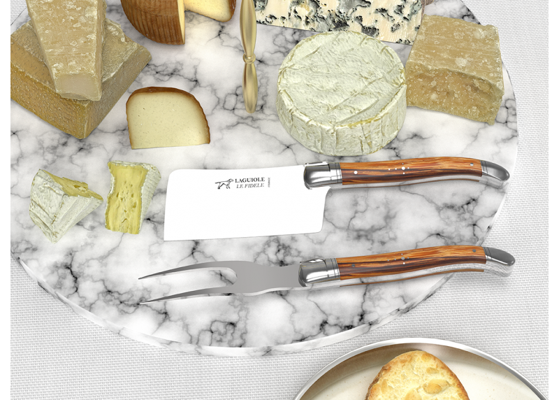 Service à fromage Laguiole avec un manche en bois de serpent et mitres en acier inoxydable