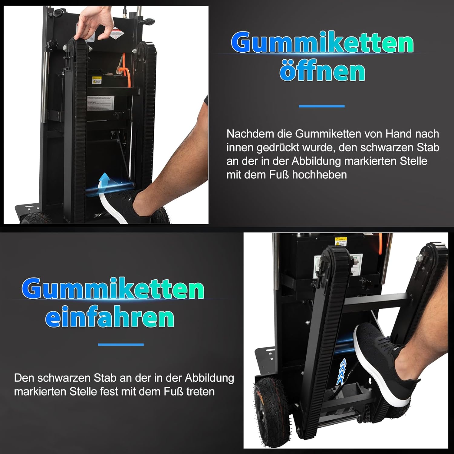 1250W Elektrische Sackkarre mit Gummiketten, Elektrischer Treppensteiger 900lbs Tragkraft, Treppen & Abstiege BewäLtigen, Schwere Treppensteiger mit Sicherheitsseil & Luftpumpe für Möbeltransportieren