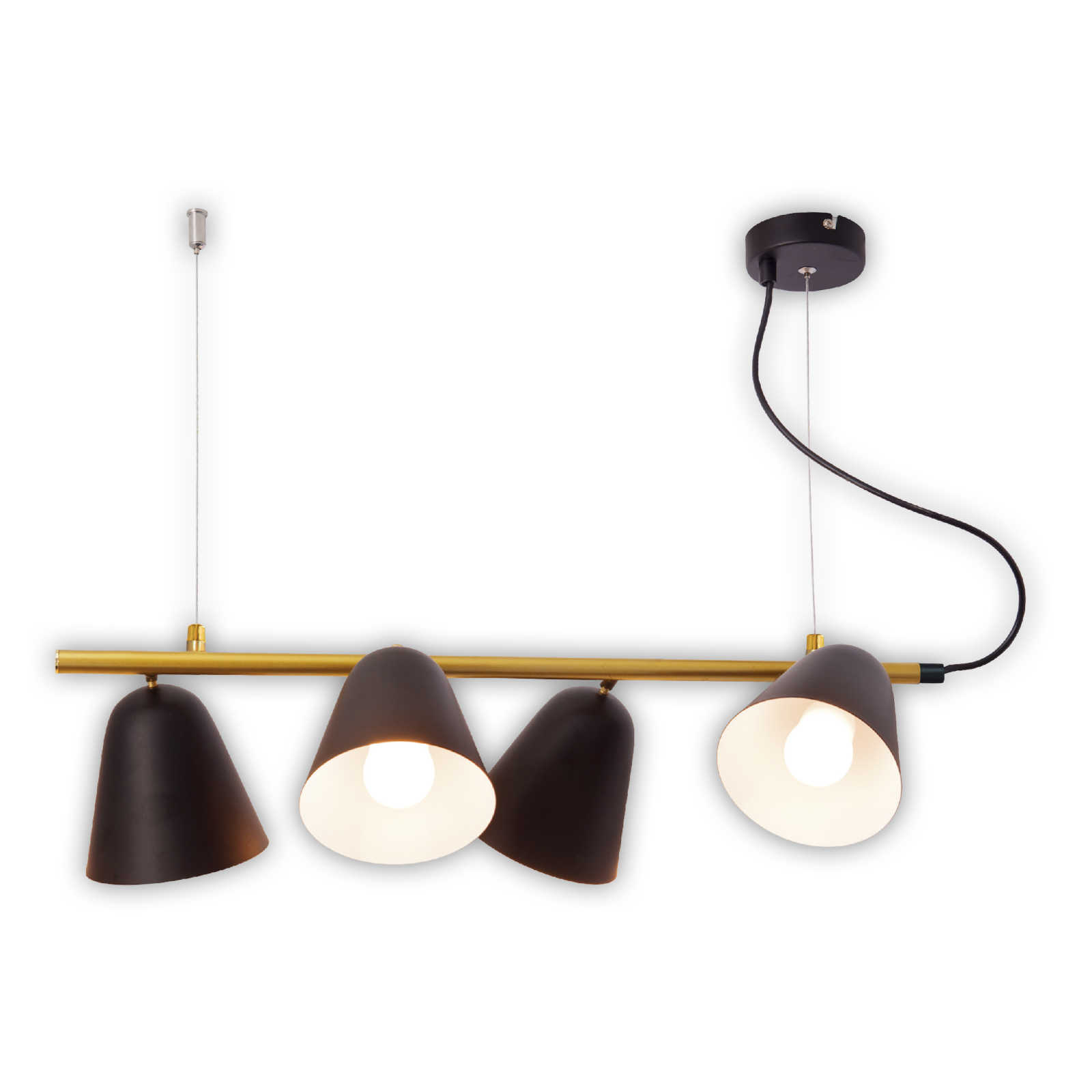 Pendelleuchte - schwarz-goldfarben - 61 cm - 4-flammig