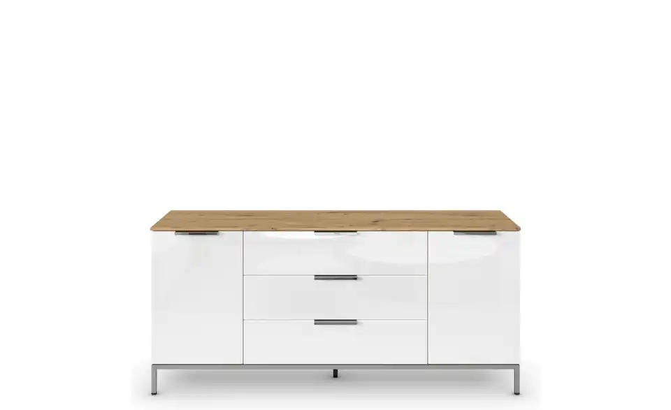 Sideboard Weiß Front: Glas, Oberboden: Dekor verchromt