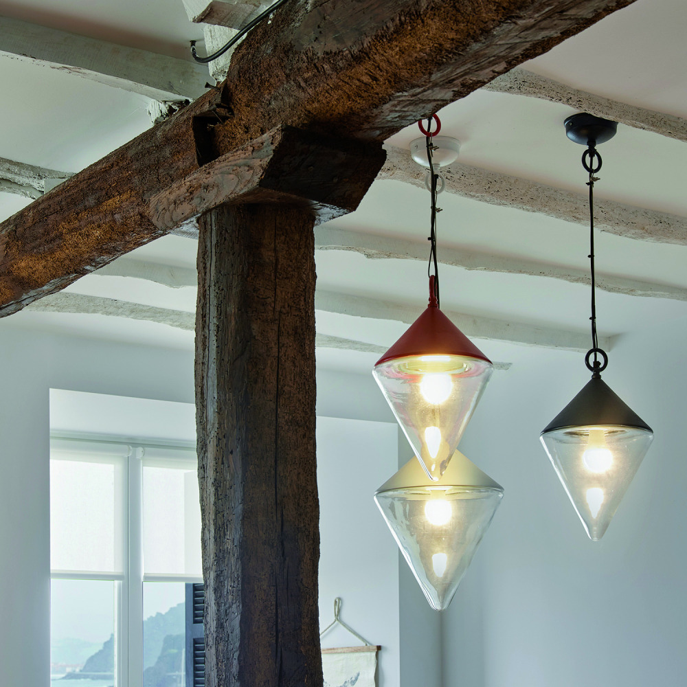 Suspension en métal et verre bouée 24 x 40 cm