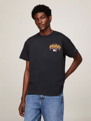 Camiseta Relaxed Fit com Logo de Chama